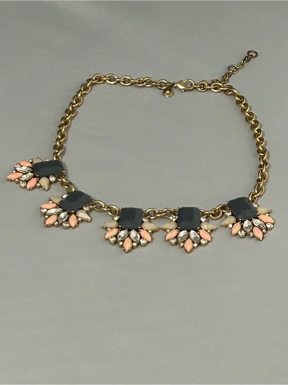 J. Crew Gold Chain Statement Necklace with Gray, Peach and Cream Accents